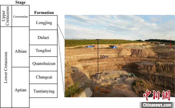 龙井组地层信息以及挖掘现场(图片来自保罗·拉米等)。中科院古脊椎所 供图