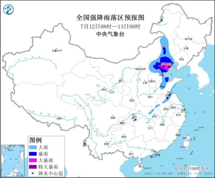 全国强降雨落区预报图。来源：中国天气网